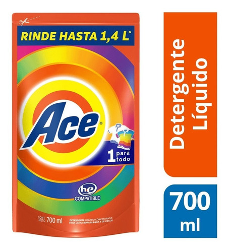 Detergente Ace 1 Para Todo Líquido 700 Ml