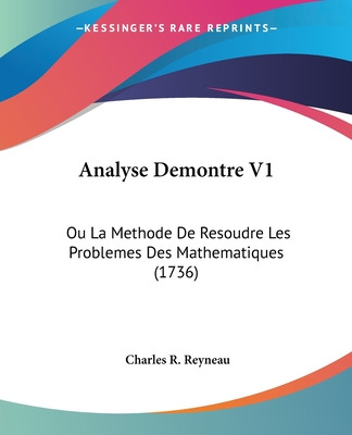 Libro Analyse Demontre V1: Ou La Methode De Resoudre Les ...