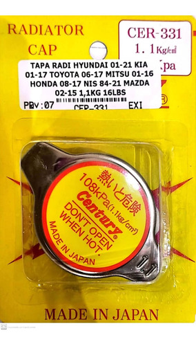 Tapa Radiador Kia Toyota Mitsubishi Honda 1,1kg 16lbs