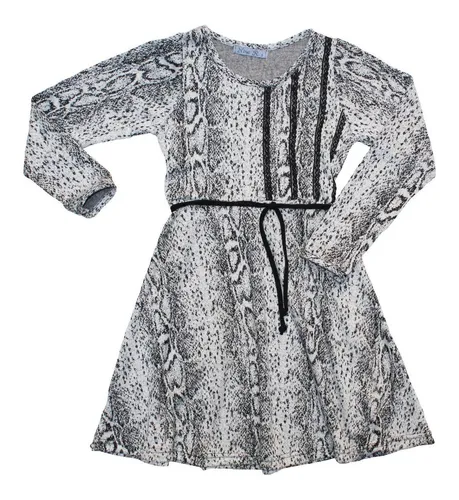 Vestido De Nena Animal Print Jacquard Invierno Manga Larga