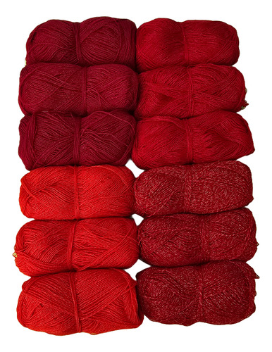 12 Piezas De Hilo Cristal Para Bordar O Tejer De 38-40g C/u Tonos Rojos