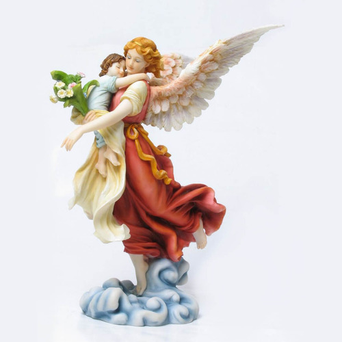 Angel Guardian 28 Cm  Colores Vividos Polystone Veronese