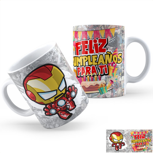 Taza Cerámica Feliz Cumple Iron Man Calidad