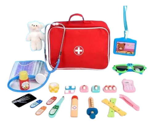 Juguete Didáctico Madera Kit De Médico Emergencias Con Bolso