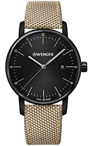 Wenger Urban Classic Watch Black Dial, Brown Nylon Strap