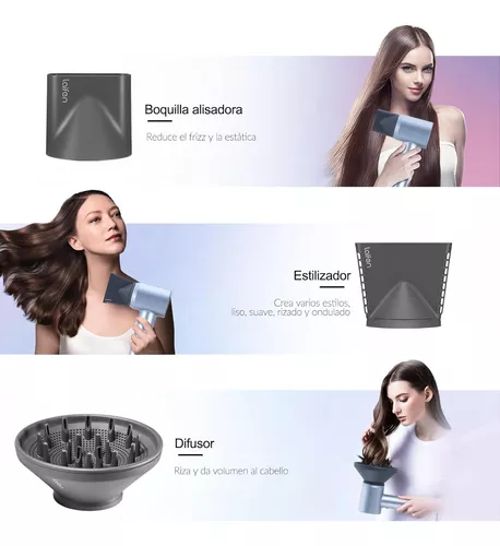 Secador de pelo iónico con difusor para cabello rizado, secador de pelo con  2 accesorios magnéticos, secador de pelo portátil de 110.000 rpm, motor