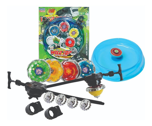 4 Beyblade Metal Led + Lançador + Arena - Promoção