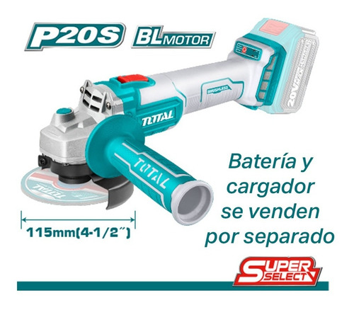 Esmeril Angular Inalámbrico Super 20v Total Color Turquesa