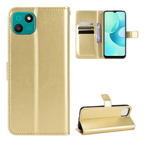 Crazy Horse Pattern Wallet Gold Phone Case For T10