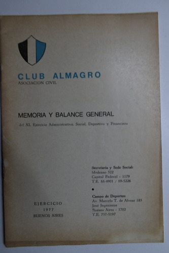 Club Almagro Asociación Civil Memoria Y Balance 1977    C197