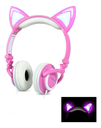 Headphone Orelha De Gato Rosa Com Led Hfc22