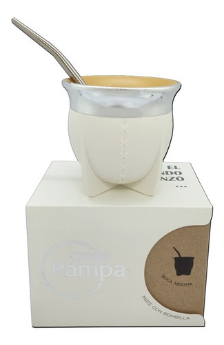 Mate Pampa Térmico Pvc Símil Cuero Y Bombilla Blanco Z/s