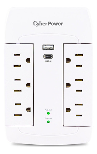 Supresor De Picos Cyberpower,6 Contactos,puerto Usb De Carga Blanco