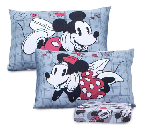 Jogo De Lençol Casal Mickey E Minnie Disney 3 Peças Em Malha