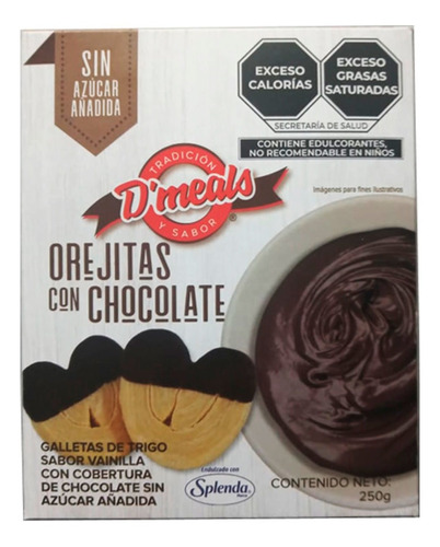 Galletas D'meals Orejitas Con Chocolate Sin Azúcar 250g