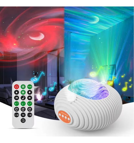 Proyector Aurora Boreal Galaxia Estrellas Luna Music 4 En 1 Blanco