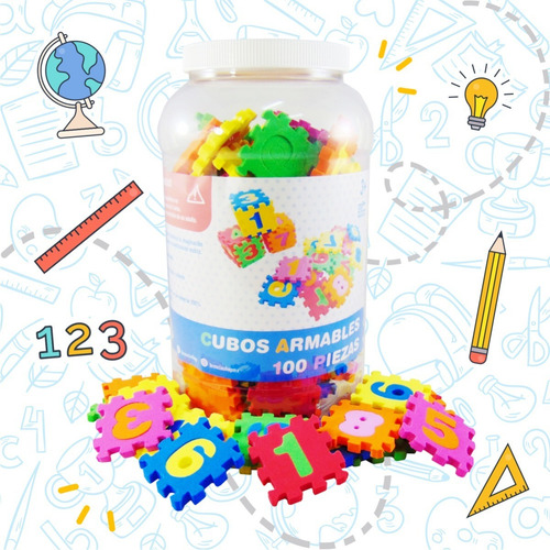 Imagen 1 de 5 de Bote Cubos Armables Con Numeros (135 Pzas) De Eva Foamy Fomi