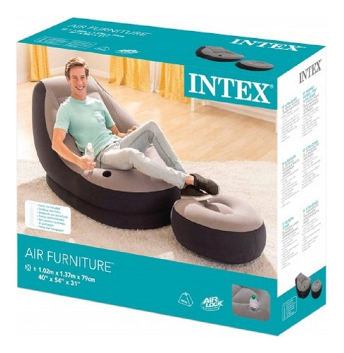 Poltrona Ultra Lounge Cinza Inflável Pufe Para Os Pés Intex