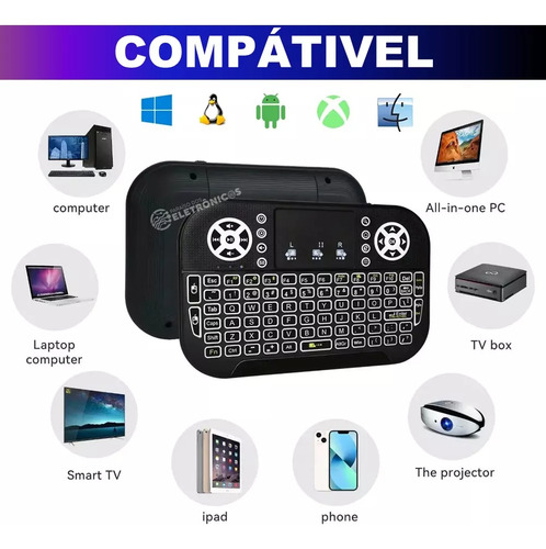 Mini Teclado Sem Fio 2.4g E Bluetooth Rgb Para Smart Tv E Pc