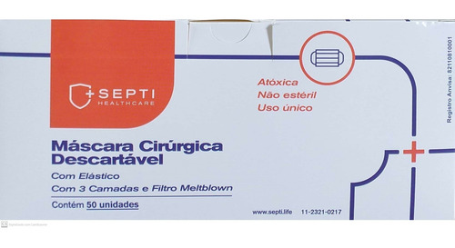 Imagem 1 de 9 de Kit 50 Máscaras Descartáveis Branca Tripla Clip Nasal Septi