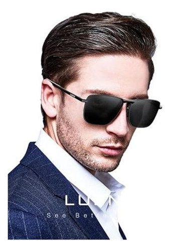 Luenx Hombres Rectangulares Gafas De Sol Polarizadas Retro