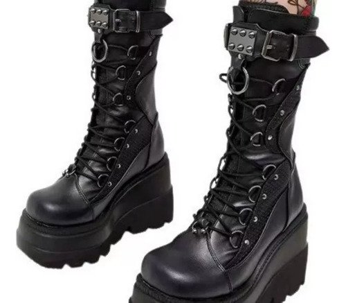 Botas Plataforma Goticas Driver Boots Con Tachuelas Punk Mod