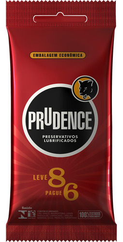 Preservativo Prudence Lubrificado - 6 Embalagens Com 8 Unida