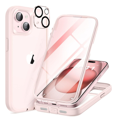 1 Funda Tieszen, Para iPhone 15 6,1'', Protección 360°, Rosa