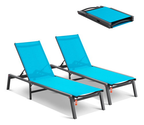 Par Silla De Playa Y Alberca Plegable Reclinable Color Azul