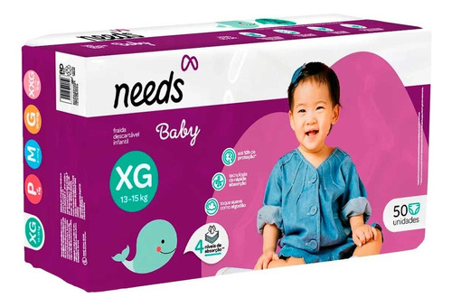 Needs Baby Fralda Descartavel Hiper Xg 50 Unidades