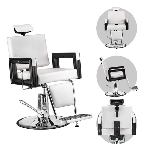 Cadeira Poltrona Reclinável Barbeiro Salão De Beleza Square Barber Branco Dompel