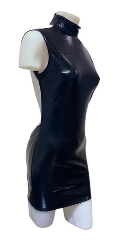 Vestido De Vinilo Escotado En Espalda Negro Mujer Ocasión