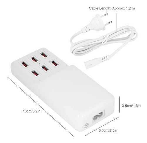 Hub Zapatilla 6 Puertos Usb Cargador 5v 12a 220v Premium