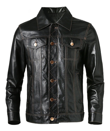 Chaqueta De Cuero Genuino Black Storm Hombre Vintage