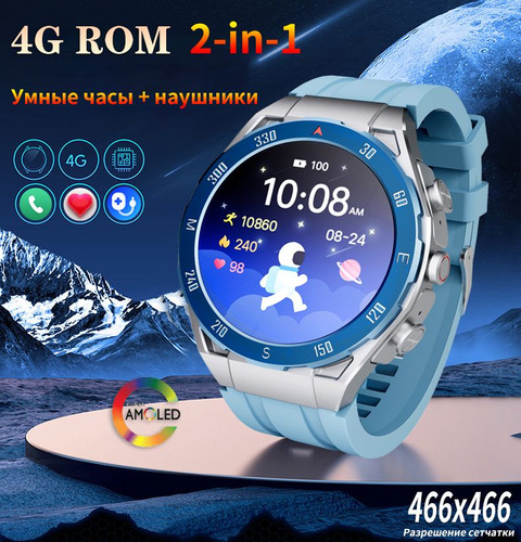 Reloj Inteligente Hombres Audifonos Música Smart Watch 2024 Color De La Malla Blue Silicona