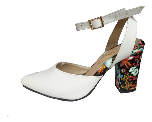 Zapatilla De Tacón Grueso, Floral Elegante De Dama.