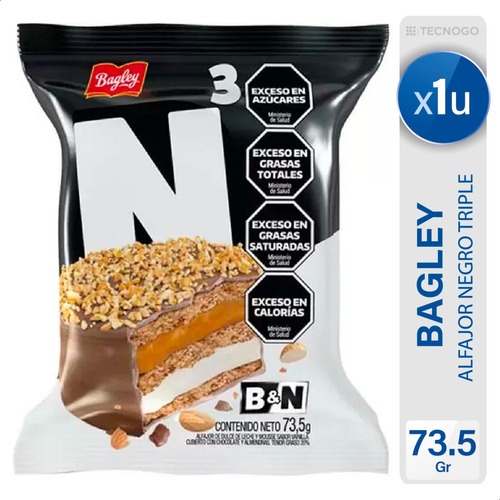 Alfajor Bagley B&n Negro 3.0 Triple Relleno - Mejor Precio