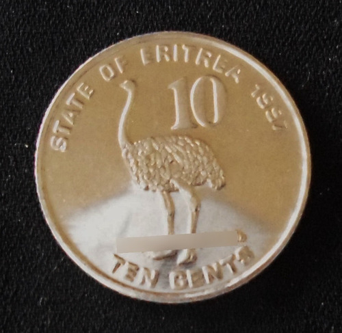 Eritrea 10 Cents 1997 Sin Circular Km 45 Fauna Avestruz