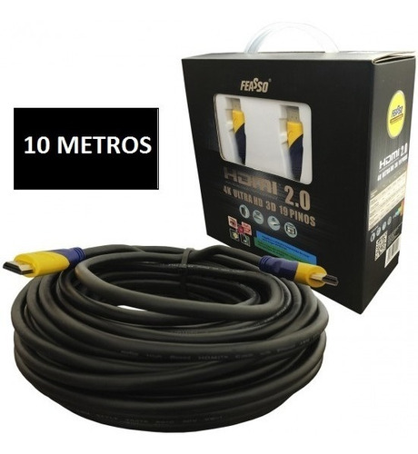 Cabo Hdmi 10 Metros 2.0 4k Ultra Hd 3d 19 Pinos Fch10 Feasso