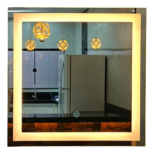 Espelho Jateado 50x50 Quadrado Iluminado Led Touch Moderno Moldura Sem