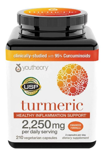 Curcuma 2250mg Extra Fuerte Youtheory Turmeric 210 Caps Anti Sabor Neutro