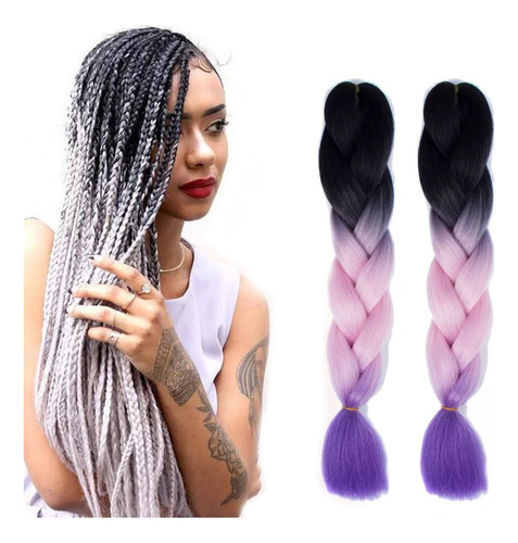 Trenzas Africanas Crochet Extension De Cabello Kanekalon 2pz Color Negro Rosa Morado