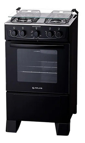 Cocina Atlas Plus4 bocas com tampa de vidro glp color negro con puerta con visor