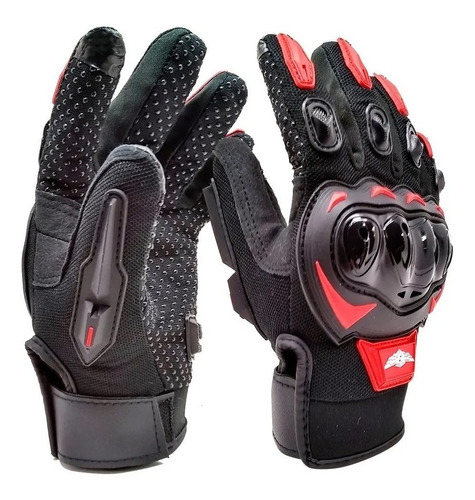 Guantes Para Motociclista Negro Rojo Protecciones Touch Talla XL