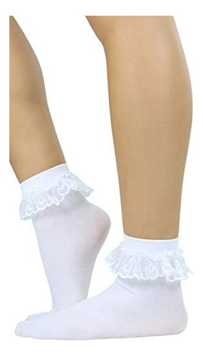 Tobeinstyle Calcetines Tobilleros Con Volantes De Encaje Par