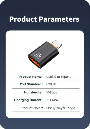 Imagen 10 de 10 de Adaptador Otg Usb Hembra A Usb C 10a 240w Max Usb 3.0