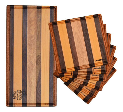 Juego Tabla Para Asado + Set De 6 Tablas Plato Artesanales Modelo 3