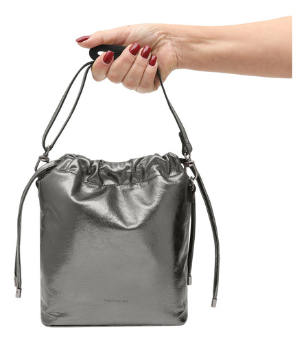 Bolsa Feminina Transversal De Couro Bovino Mariart Cravo Cor Carbono Desenho Do Tecido Lisa