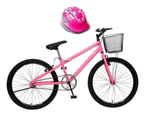 Bicicleta Colli Bike Aro 24 Com Cesta + Capacete Infantil Cor Rosa