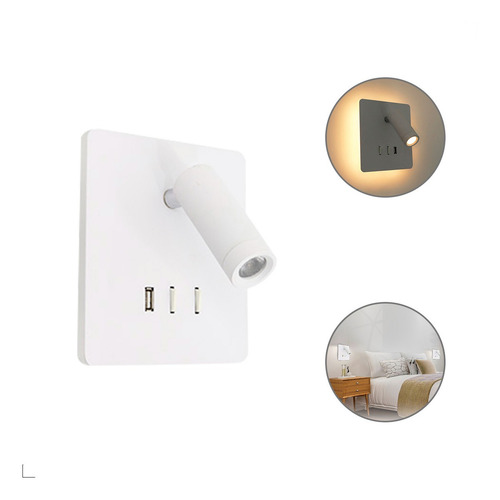 Luminária De Cabeceira Mobby Branco - 5w, Spot 3w, Usb